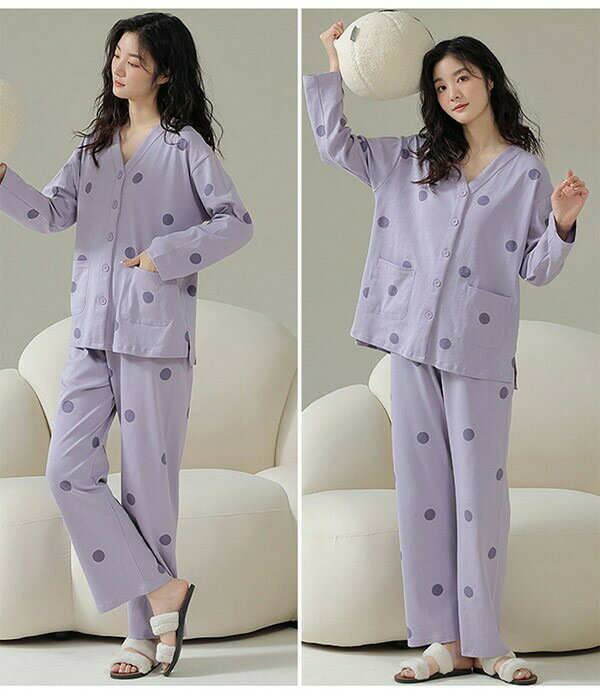 ルームウェア レディース パジャマ 水玉柄 かわいい 上下セット 可愛い コットン ルームウェア 長袖 部屋着 大人 体型カバー やわらか 涼しい お洒落 パジャマ 誕生日 ギフト 結婚祝い プレゼント きれいめ bi037zezew9