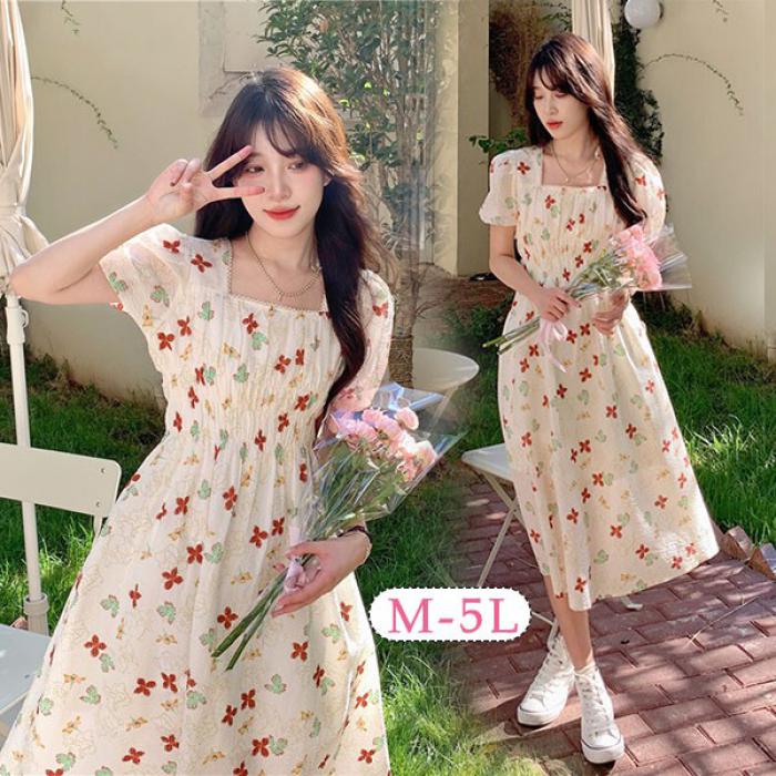 ワンピース 大きいサイズ パフスリーブ 花柄 半袖 大人かわいい ぽっちゃり 夏ワンピ 着やせ Aライン M L LL 3L 4L 5L bi167zezex0