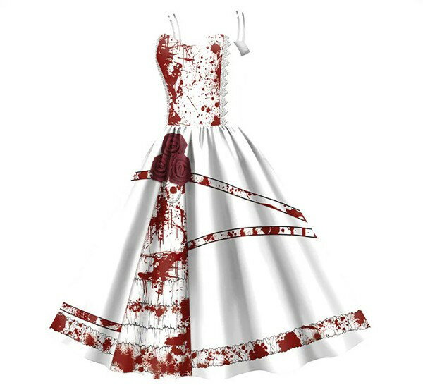 ハロウィン衣装レディースドレス 血まみれワンピース コスチューム Halloween コスプレ文化祭 学園祭 演出服 舞踏会撮影用 演劇オペラ声楽 ホワイト ブラック S M L 2L 3L 4L 2L 3L 4L ja011zuzum7