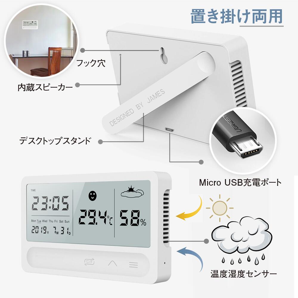 アイコンで一目で分かる デジタル温湿度計 デジタル時計 壁掛け インフルエンザ 風邪 カビ 肌ケア ベビー 温度計 湿度計 温湿度計 おしゃれ 温度湿度 計 湿度温度計 日本語取扱書付き 高精度 目覚まし時計 カレンダー 大画面 軽さ 装置簡単 電池式 時計 熱中症対策 対策