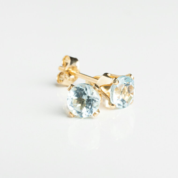 STADZ スカイブルートパーズの4本爪スタッドピアス 14KGF 天然石サイズ約4mm ゴールドカラー 両耳用 天然石 日本製 パワーストーン レディース 女...