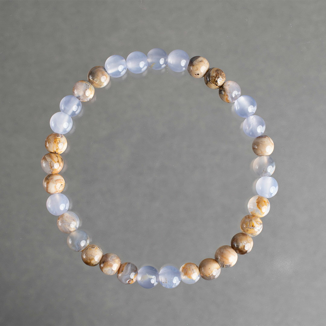 天然石ブレスレット 母岩付きカルセドニー 丸玉6mm 15cm 18cm パワーストーン ゴールドカラー 男性用 メンズ 女性用 レディース ギフト 低金属アレ...