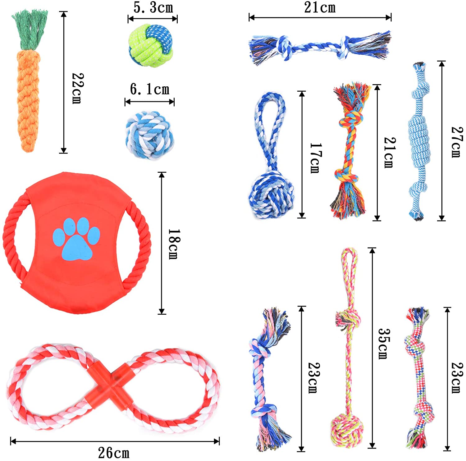 犬ロープおもちゃ 12個セット 犬おもちゃ 噛むおもちゃ 天然綿布 歯磨き 清潔 丈夫 耐久性 犬知育玩具 天然コット 小/中型犬に適用 ペットおもちゃ(タイプ...