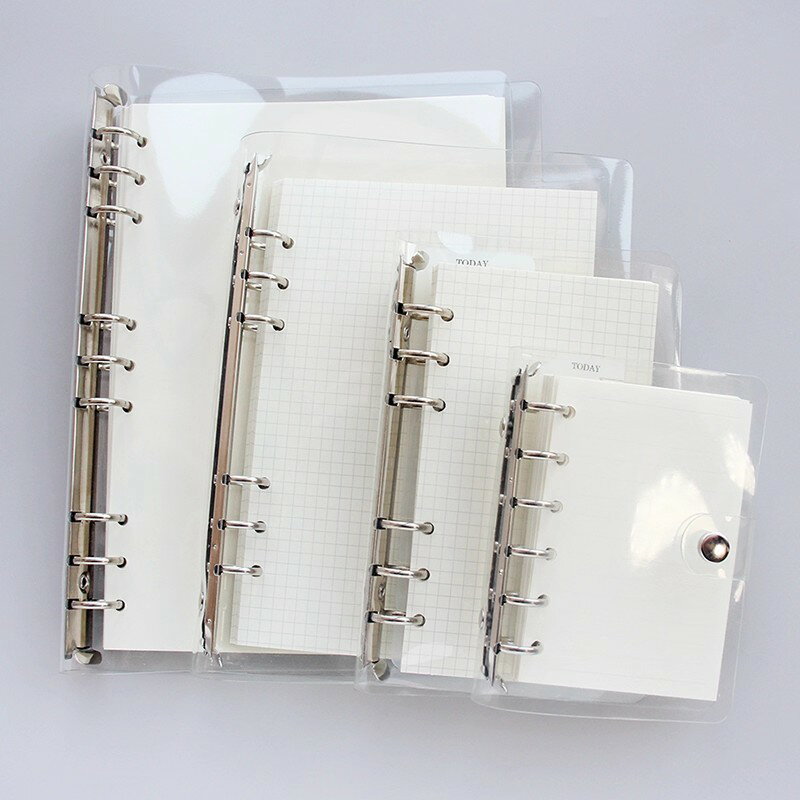 バインダーノート メモ帳 バインダー シール帳 手帳 ミニ 透明 6穴 A7/A6/A5/B5/A4 リフィル PVCカバー 格子 大きめ ノート 手帳リフィル オフィス用品 無地/横罫/方眼罫タイプ(紙のリフィル、シールは剥がせません)
