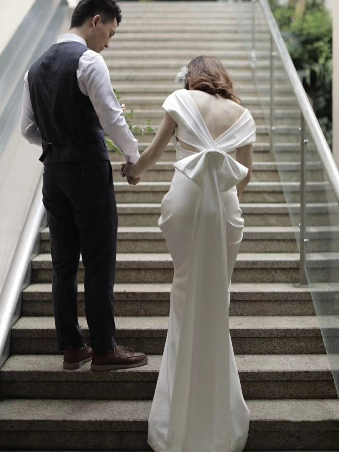 ウエディングドレス 前撮りドレス 結婚式ドレス 簡単に 結婚式二次会 白いワンピース 花嫁ドレス バックリボン 背中開き春 夏 秋 冬