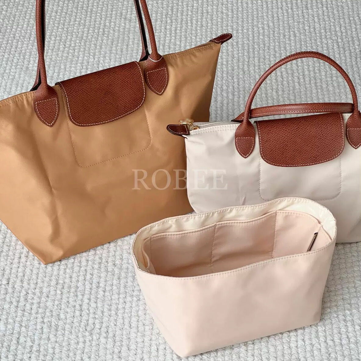 LONGCHAMP トートバッグ - バッグインバッグ ロンシャン対応 Longchamp トートバッグ対応 ナイロン 軽量 自立 インナーバッグ 小さめ 大きめ バッグの中 整理 整頓 通勤 旅行バッグ 防水 水洗可能 バッグ 内部 底 汚れ防止 ROBEE