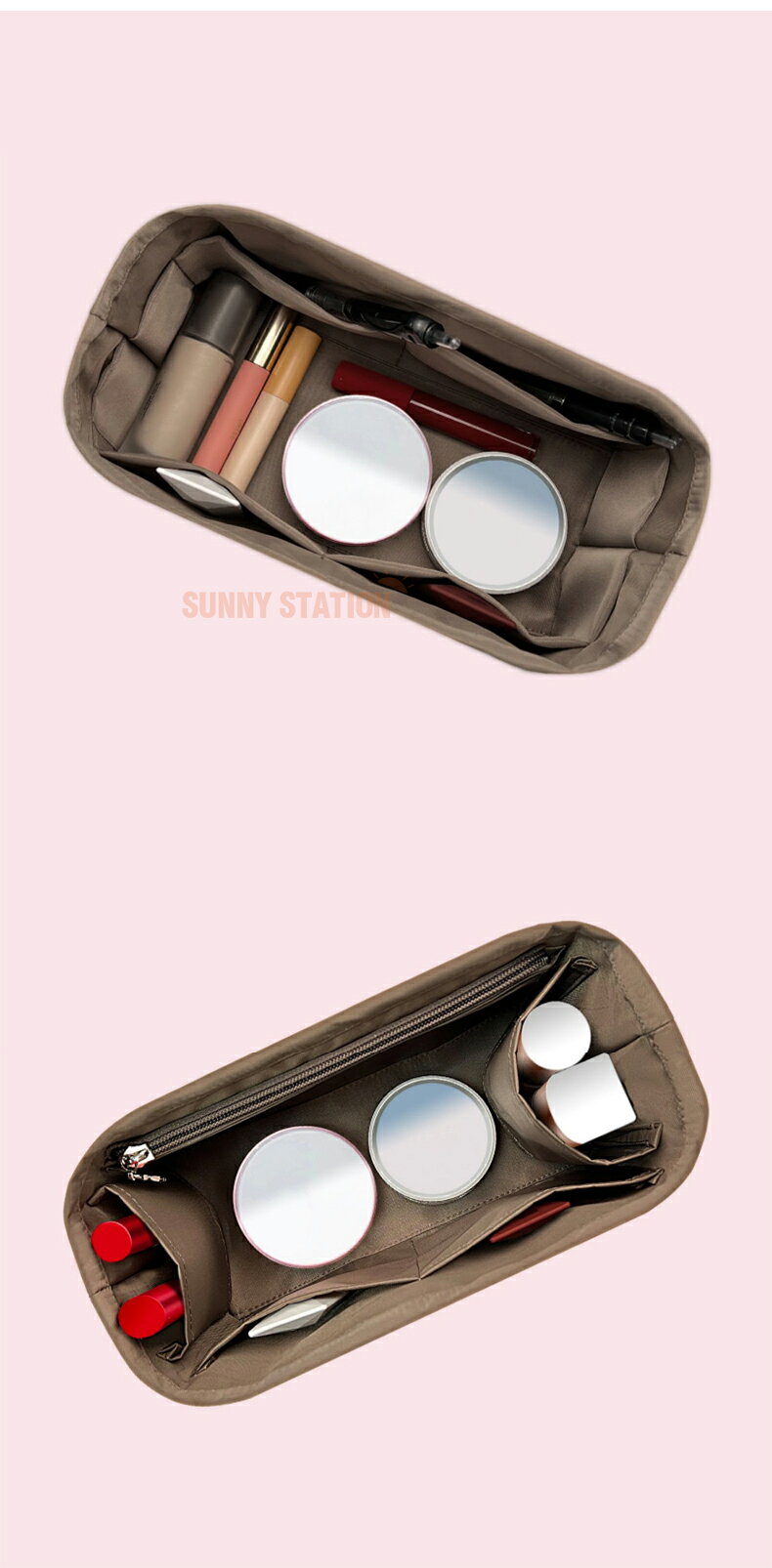 バッグインバッグ シャネル Chanel Deauville Tote対応 ナイロン 軽量 自立 インナーバッグ チャック付き 小さめ 大きめ バッグの中 整理 整頓 通勤 旅行バッグ 防水 水洗可能 バッグ 内部 底 汚れ防止 PaBin sunnystation-10003787 Sunny Station サンプル画像2