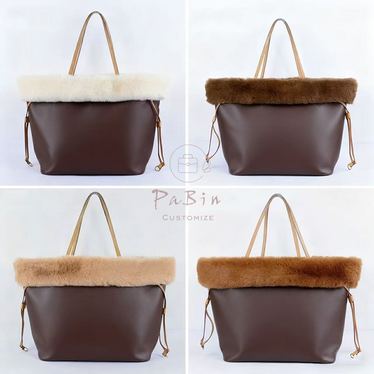【秋冬新登場！】 バッグファーカバー neverfull対応 トートバッグ用 おしゃれ ハンドルカバー ファーハンドルカバー 毛 フェイクファー ファー ふわふわ 柔らかい 簡単装着 BB / PM / MM / GMサイズ対応 秋冬 取り外し可能 PaBin