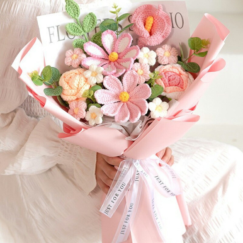 Rakuten - 毛糸 造花 花束 かぎ針で編む花束 コスモス 枯れない花 手芸 編み物 手作り 母の日 敬老の日 開店祝い 卒業式 女性 プレゼント バレンタインデー ホワイトデー 可愛い 花束 誕生祝 結婚式