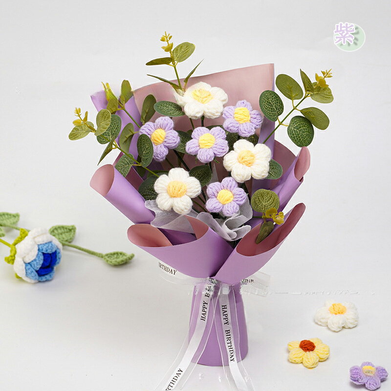 Rakuten - 毛糸 造花 花束 かぎ針で編む花束 枯れない花 手芸 編み物 手作り 母の日 敬老の日 開店祝い 卒業式 女性 プレゼント バレンタインデー ホワイトデー 可愛い 花束 誕生祝 結婚式