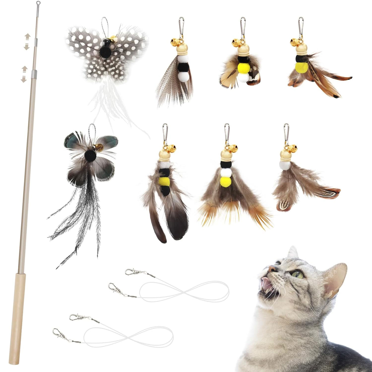 Rakuten - 猫 おもちゃ ねこ玩具 昆虫 蝶々 大飛ぶ虫 8個 釣り竿付き 猫用玩具