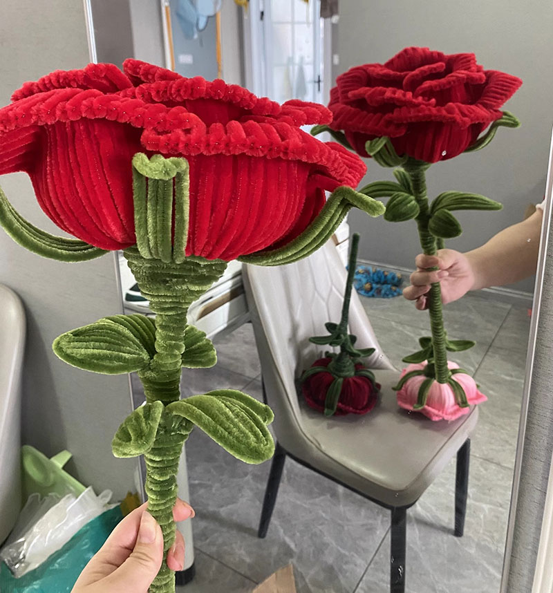 Rakuten - 【完成品】 手芸モール バラ型の手芸モール 手作りバラ 高さ50*直径24cm カラーモール 造花 インテリア飾り 手芸用 記念日 誕生日 母の日 おしゃれ 可愛い プレゼント ギフト バレンタインデー贈り物