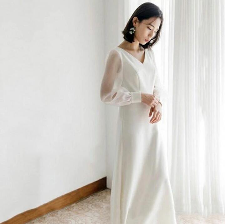 【半額 楽天スーパーSALE】 ウェディングドレス wedding dress 結婚式ドレス 女の子ドレス 長袖 スレンダーライン ファスナー 前撮り 後撮り 披露宴 結婚式 演奏会 発表会 海外挙式ドレス