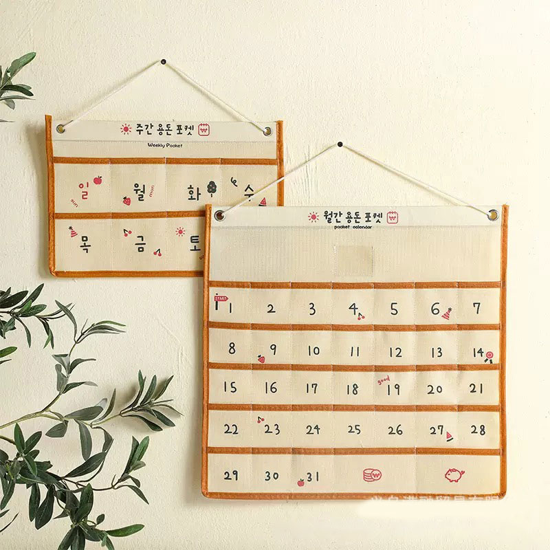 カレンダーポケット 1ヶ月 1週間 ウォールポケット カレンダー 吊り下げ 玄関 ドア 壁掛け 小物入れ 小物収納 省スペース 多目的ポケット