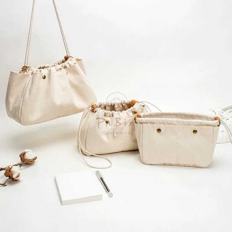 Rakuten - キャンバスポーチ 巾着袋 収納バッグ キャンバス 軽量 無地 バッグインバッグ インナーバッグ レディース 韓国風 シンプル 小物収納 整理 人気 小さめ 防塵袋 小物入れ マルチポケット 内部 底 汚れ防止 PaBin