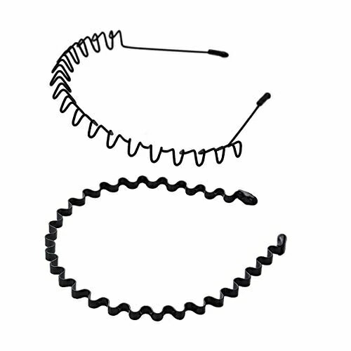男の子 カチューシャ ヘアバンド 鉄 波型 くし付き 滑り止め 黒 前髪 髪飾り 2本セット