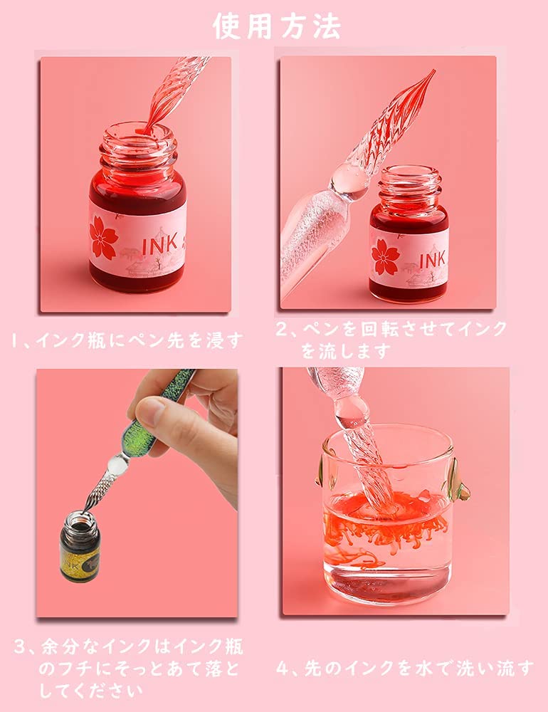 ガラスペン 万年筆 猫の足 クリスタルガラスペン 可愛い文房具 ガラス製 ペンセット ライティング、署名、書道、装飾用 ペンホルダー付き sunnystation-10000397 Sunny Station サンプル画像3