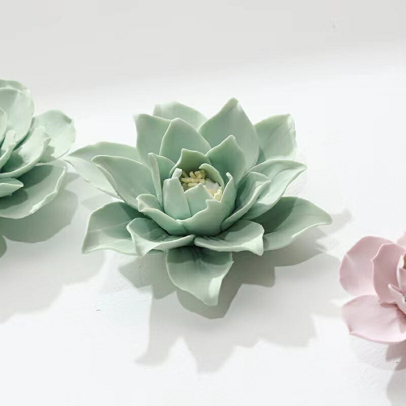 陶器の花卉壁装飾 人工3D花卉 手作り 磁器花卉 ハクモクレン 蓮の花 壁アート リビングルーム ホーム 廊下 寝室 浴室 ダイニングルーム