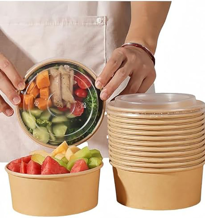 【半額クーポン★大感謝祭限定】 100個 使い捨てボウル 使い捨て弁当箱 蓋付き ペーパー クラフト紙 食..