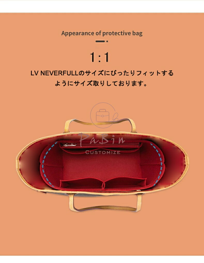 バッグインバッグ LV Neverfull対応 自立 軽い ルイヴィトン対応 Louis Vuitton対...