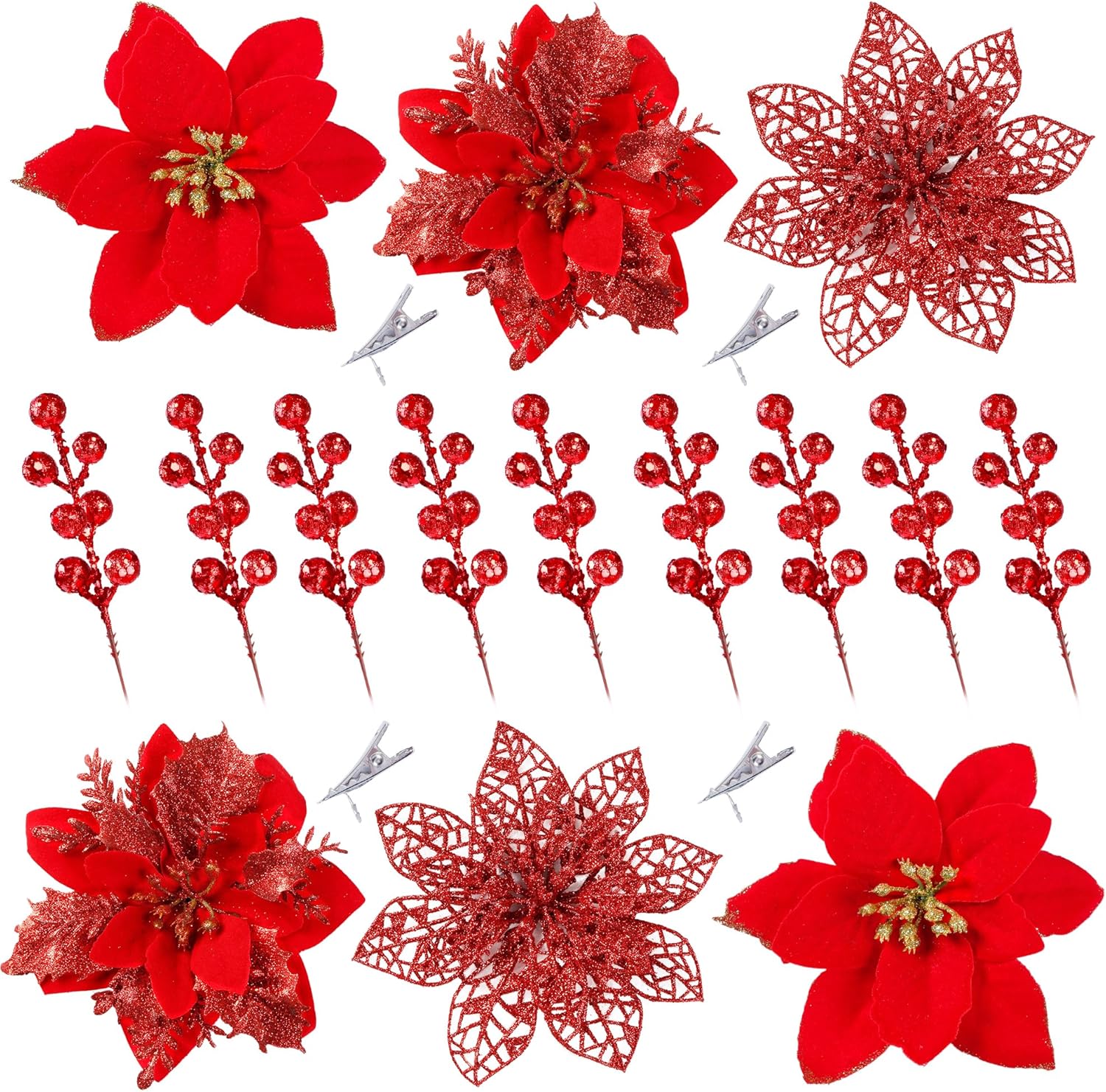 Rakuten - 30PCS クリスマスツリー飾り 装飾品 造花 クリスマスリース クリスマス花輪 玄関 飾り
