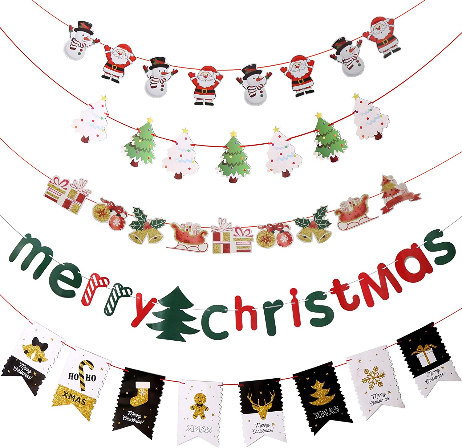 Rakuten - クリスマス 5種類セット ラメあり クリスマス 飾り 旗 飾り付け Christmas 装飾 おしゃれ パーテイー小物