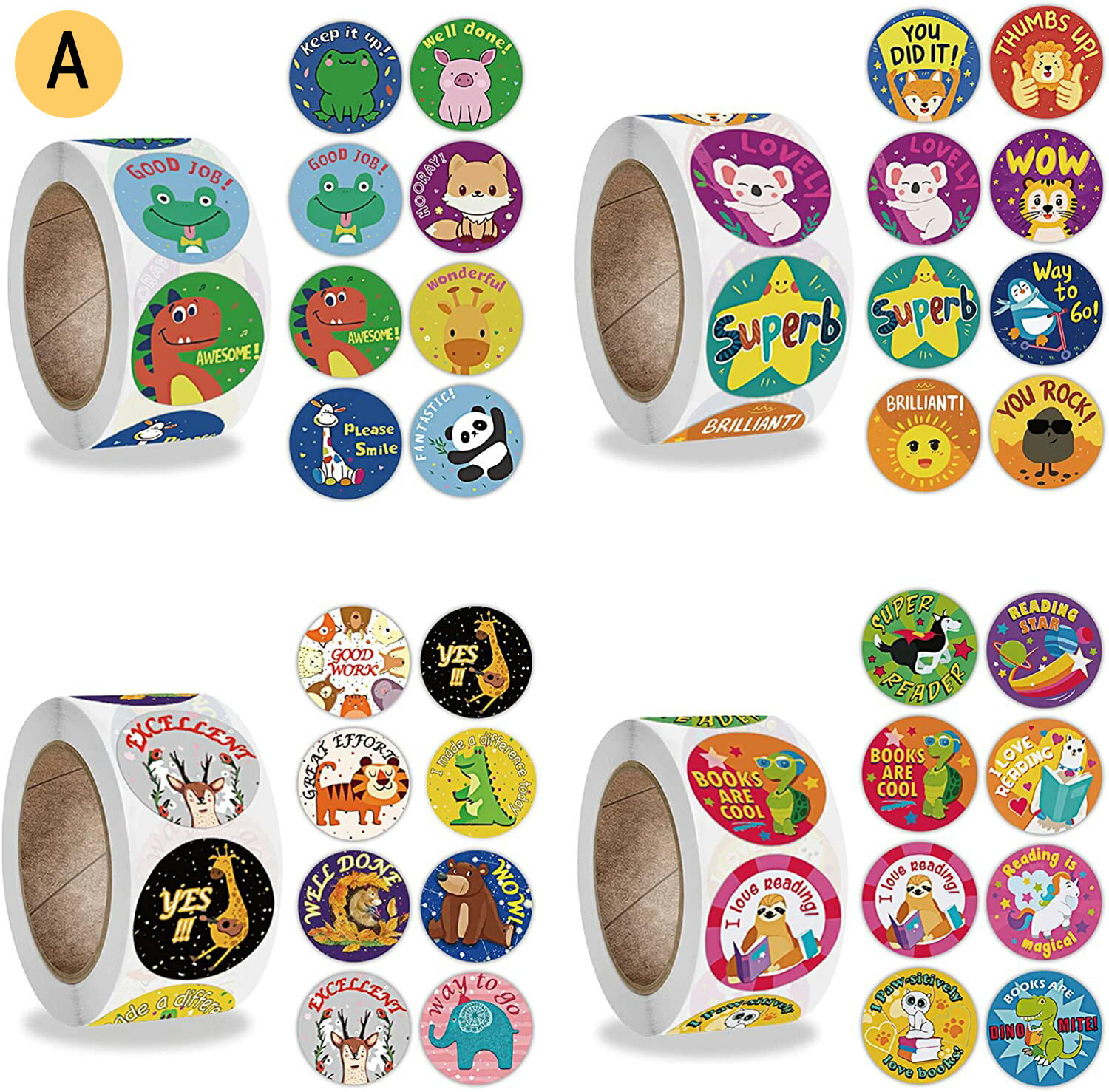 2000枚 ごほうびシール ご褒美ステッカー 32種類デザイン 英語 かわいい動物シール 先生褒美用 子供&幼児用 学校用 学習補助用品