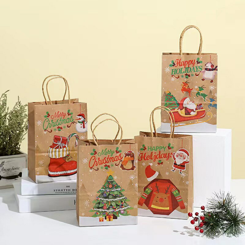【半額クーポン★お買い物マラソン限定】 24枚セット クリスマス手提げ袋 クリスマス バッグ クリスマス紙袋 クラフトバッグ 包装 プレゼント 手提 紙袋 厚手 3サイズ