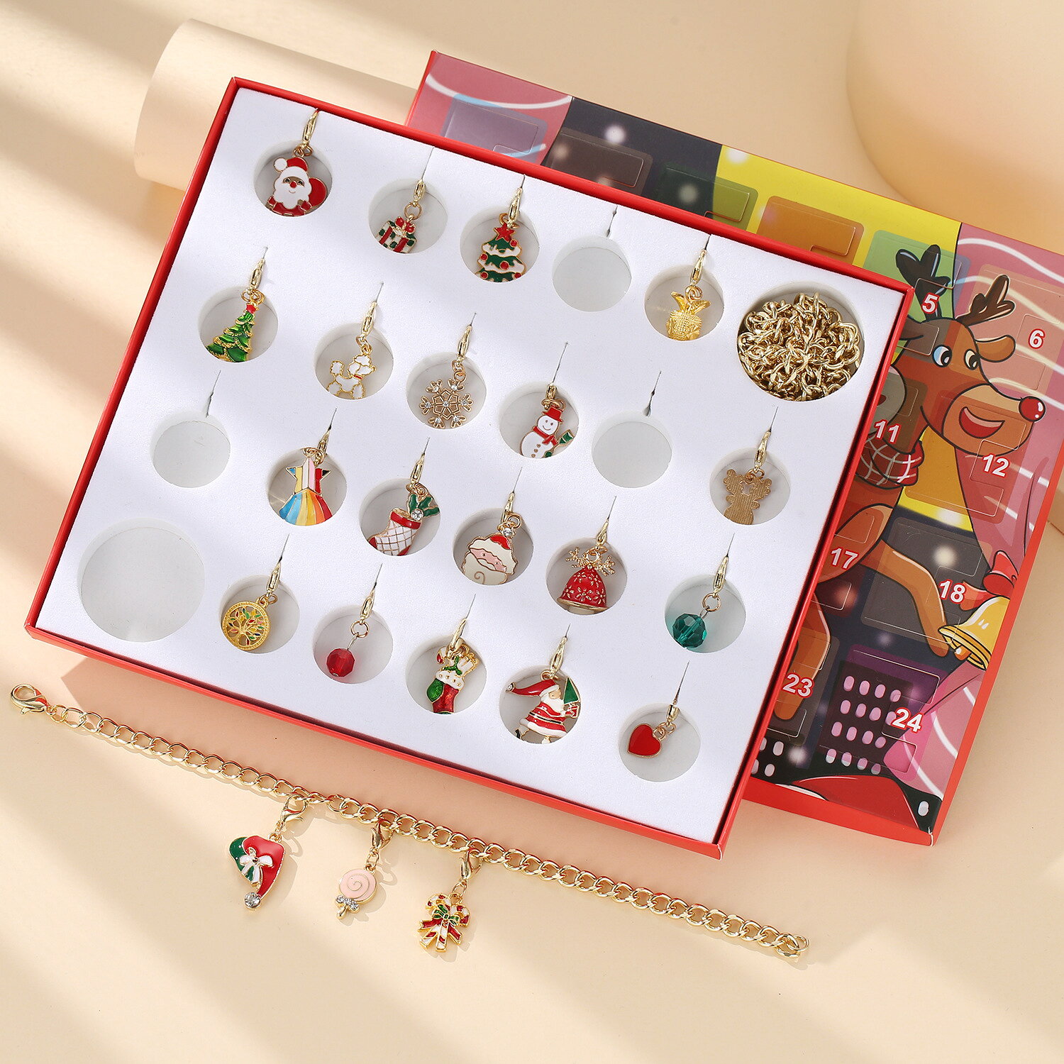 Sunny Stationのクリスマス カレンダー ブレスレット ネックレス ビーズセット DIY アクセサリーキット 手作り キラキラ メイキングトイ 女の子 おしゃれ 紐通しおもちゃ ひもとおしおもちゃ クリスマス プレゼント お誕生祝プレゼント｜アングル3