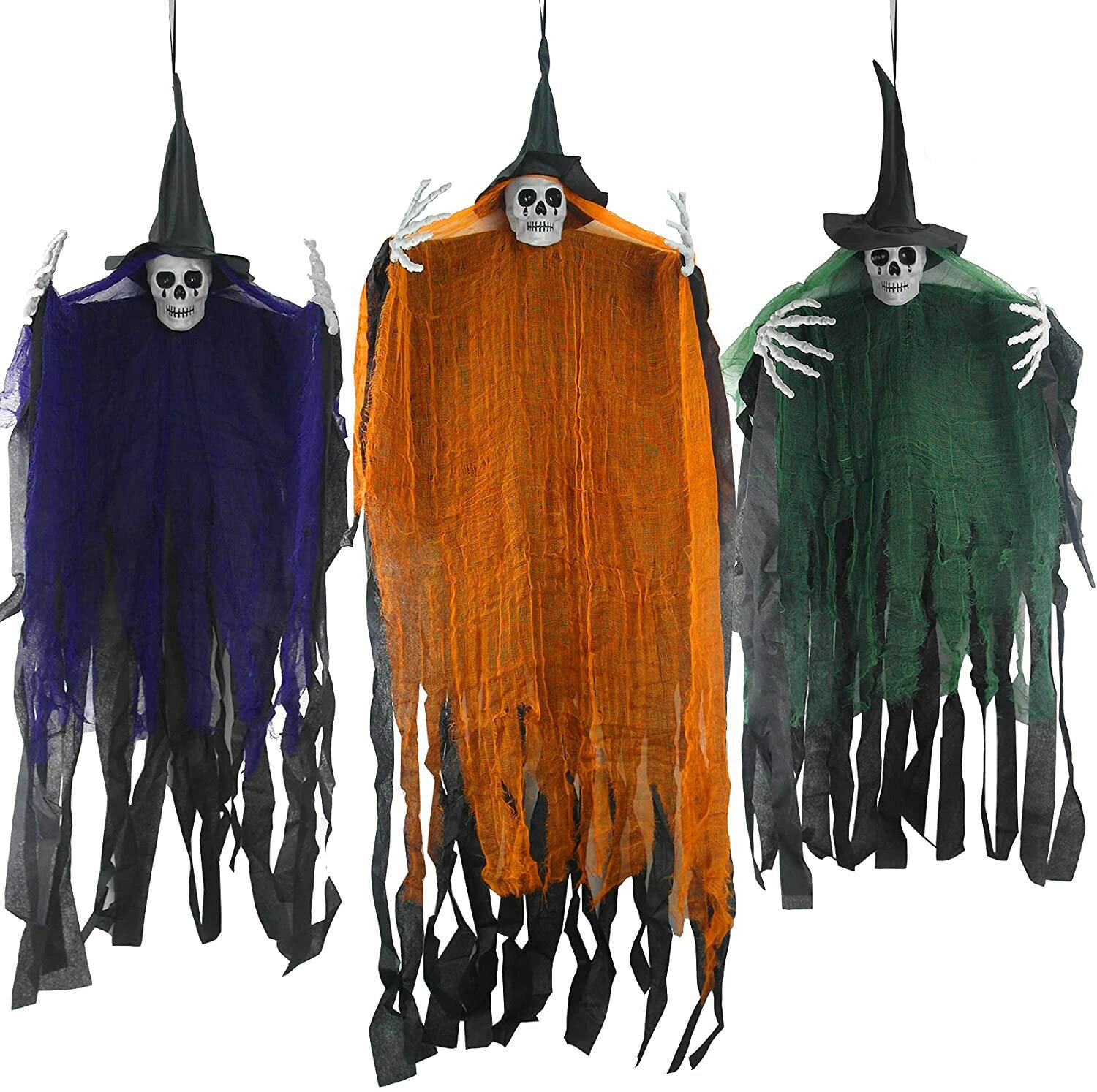 Rakuten - ハロウィン グッズ 飾り 3個セット ハンギングゴースト ホラー ドア バー飾り 小道具 幽霊 骸骨 吊り下げ ハンギング 雰囲気満点 怖い 吊物