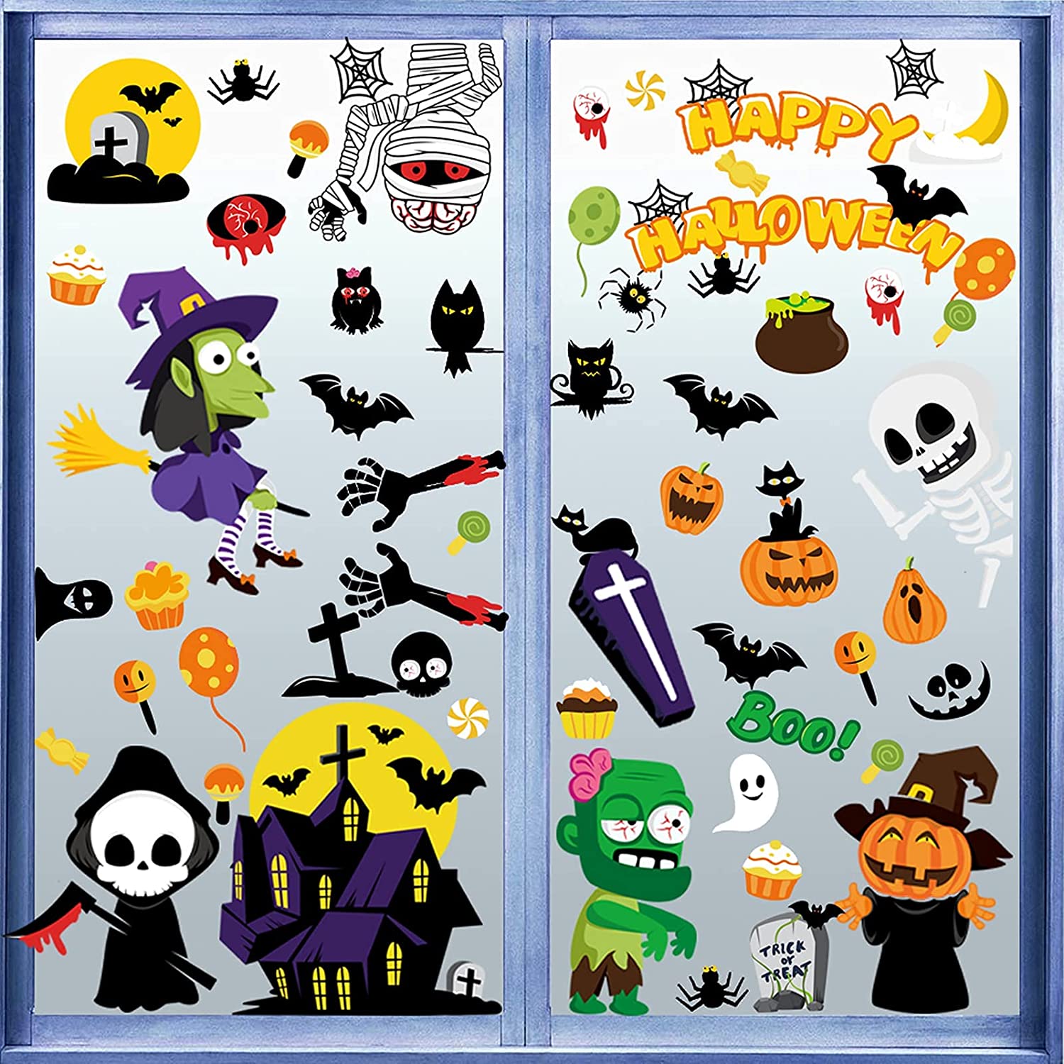 ハロウィン 飾り 静電ステッカー 9枚（126PCS） かぼちゃ コウモリ 窓ステッカー 剥がせる PVC製 DIY 窓飾り ハロウィン/学園祭/お化け/店舗/屋敷仮装 パーティ お部屋飾り ハロウィン ステッカー
