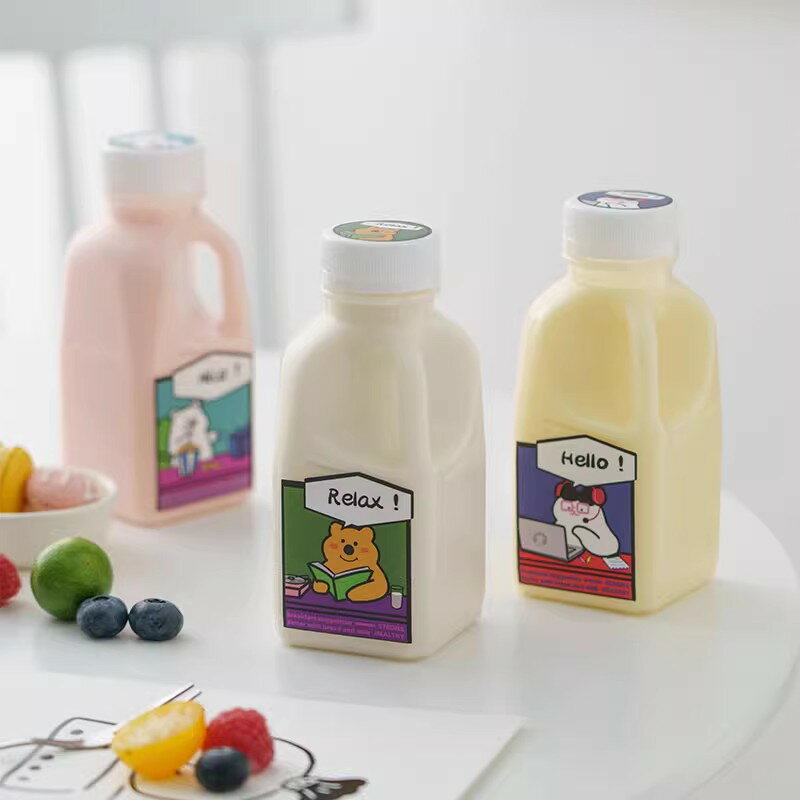 Rakuten - 20個セット ドリンクボトル 300/500ml フタ付き プラコップ かわいい 持ち帰り 可愛い 透明 タピオカボトル チーズティー バナナジュース カフェ 飲み物 コップ おしゃれ ボトル ドリンク 透明ボトル+シールセット