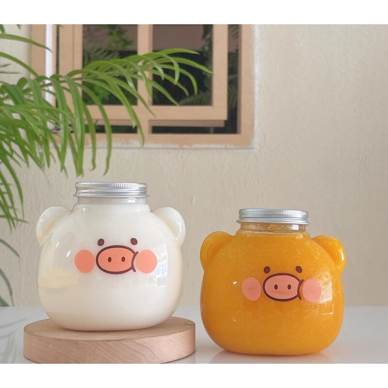 Rakuten - 10/20個セット ドリンクボトル 500ml フタ付き ストロー付き プラコップ かわいい 豚 持ち帰り 可愛い 透明 タピオカボトル チーズティー バナナジュース カフェ 飲み物 コップ おしゃれ ボトル ドリンク