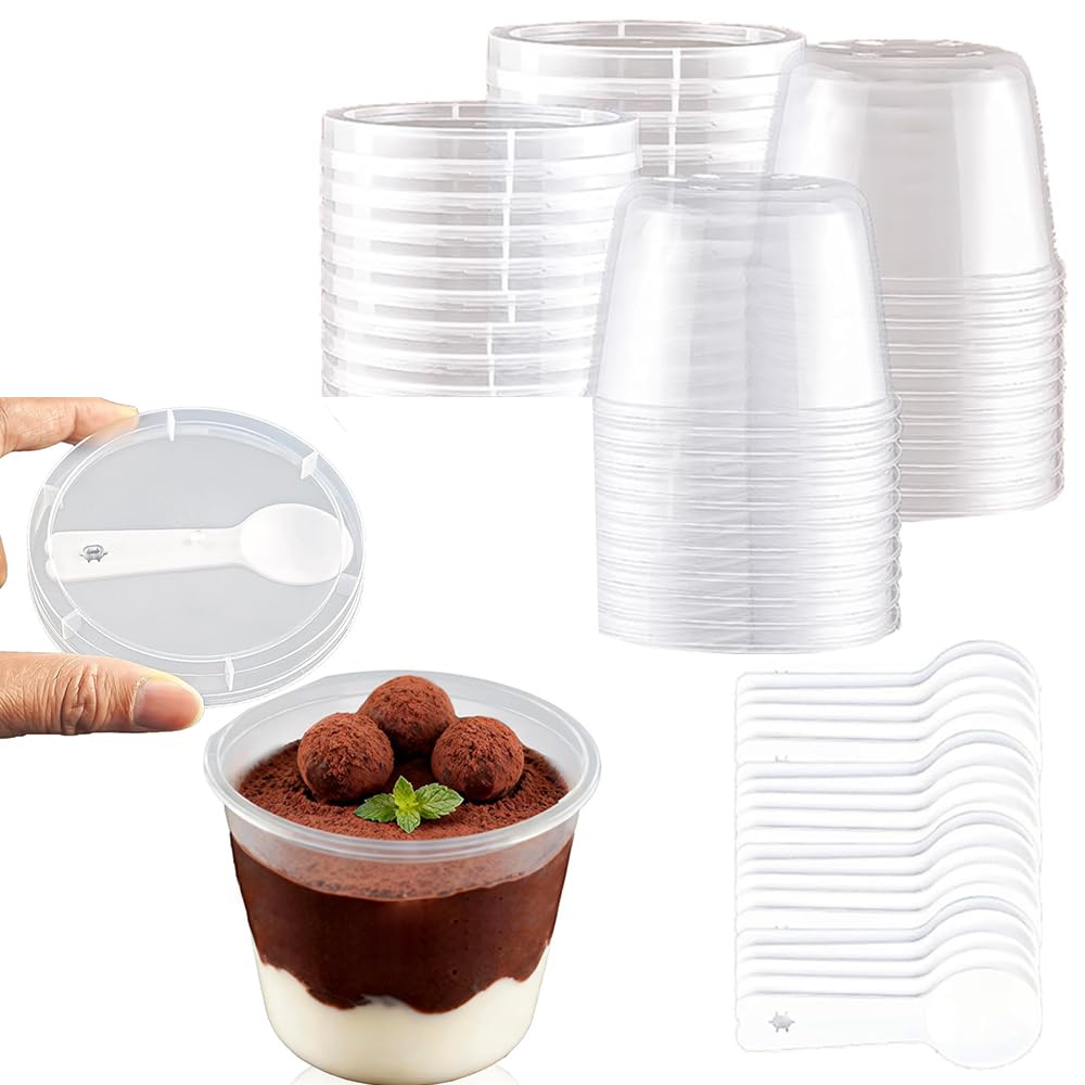 樂天商城 - 20個セット カップ プリンカップ 使い捨て 透明 コップ 120/200ml プラスチック製 デザートカップ デザートカップ お菓子 蓋とスプーン付き ケーキデザート/ヨーグルト/ゼリー包装 業務用品 結婚式 誕生日 家庭用 パーティー おしゃれ