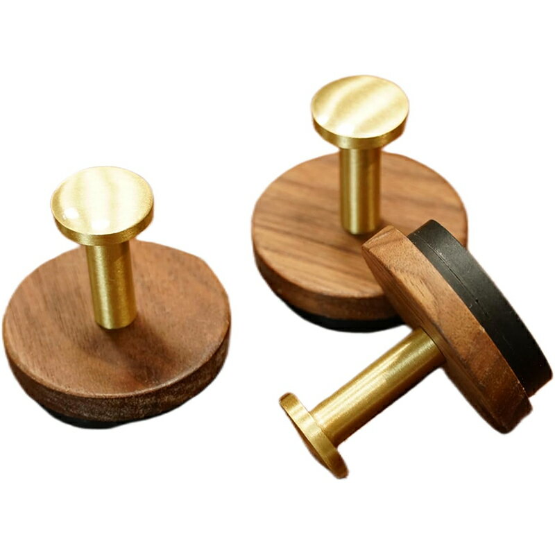 2個/3個セット ゴールド 木製 ウォールナット 真鍮 壁 傷つけない 強力 マグネット フック おしゃれな..