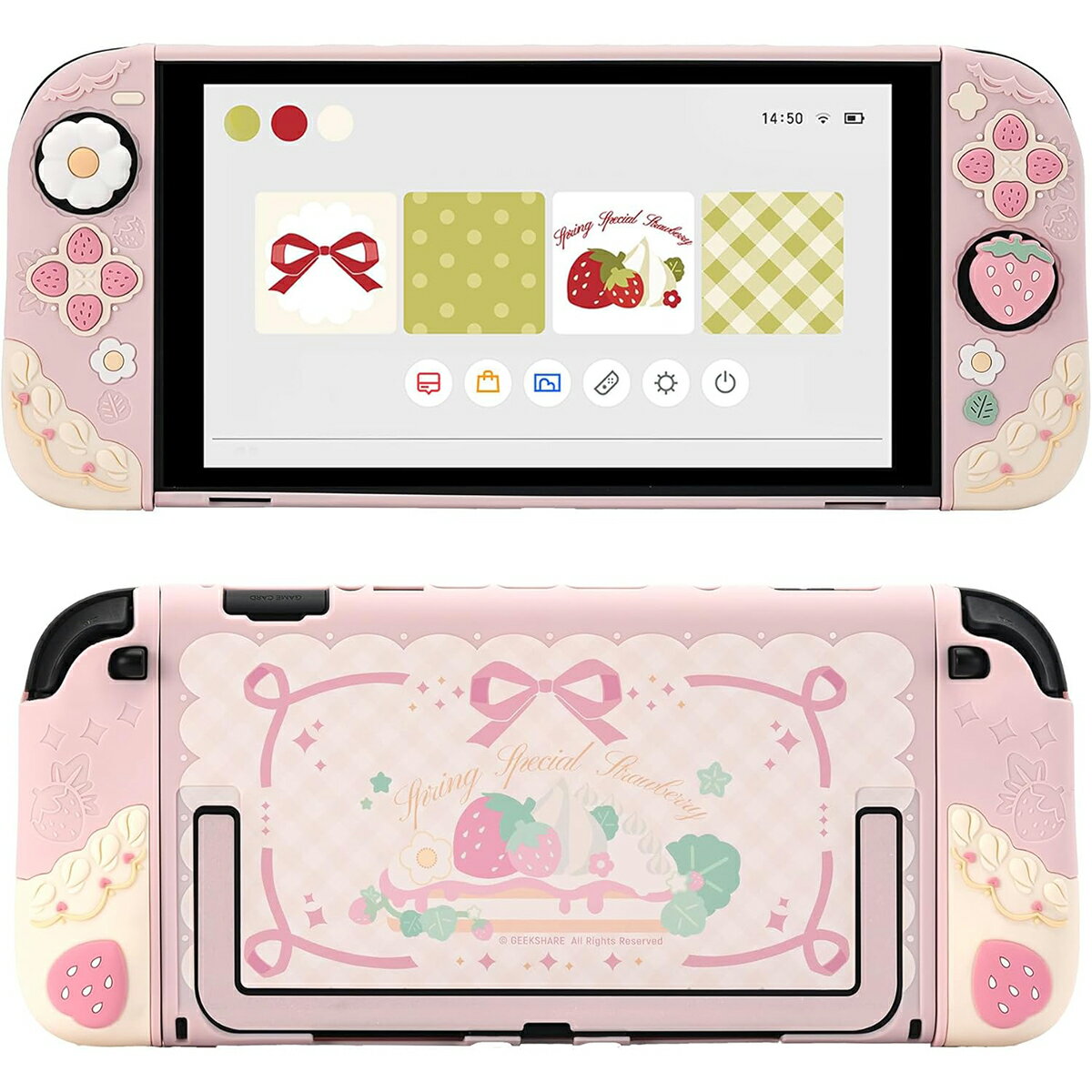 ゲーム機カバー 7.9インチ画面対応 保護カバー 分体式 PC製 全面保護 薄型 かわいい ギフト 傷防止 汚れ防止 対応耐衝撃 取り外し簡単 女の子 おしゃれ プレゼント クリームイチゴ (ピンク/レッド)