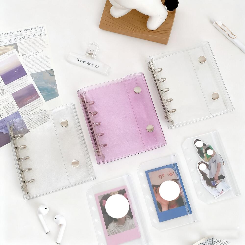シール帳 バインダー 5穴 M5 はがせる 女の子 手帳 透明 クリア シール台紙 コラージュノート シールバインダー コンパクト カスタマイズ 手帳型 トレカ収納 推し ファイル 推し活グッズ オタ活グッズ PVC 手のひらサイズのサムネイル