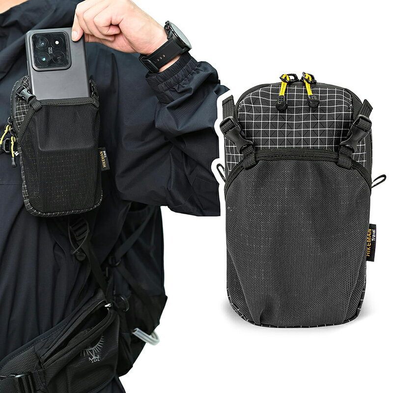 スマホポーチ リュック取付 ベルトポーチ 登山 アウトドア用 6.5インチまで対応 2台収納 防水ファスナー付き ズレ防止 軽量 ザックポーチ 旅行 作業 自転車 通勤 メンズ レディース 全4色