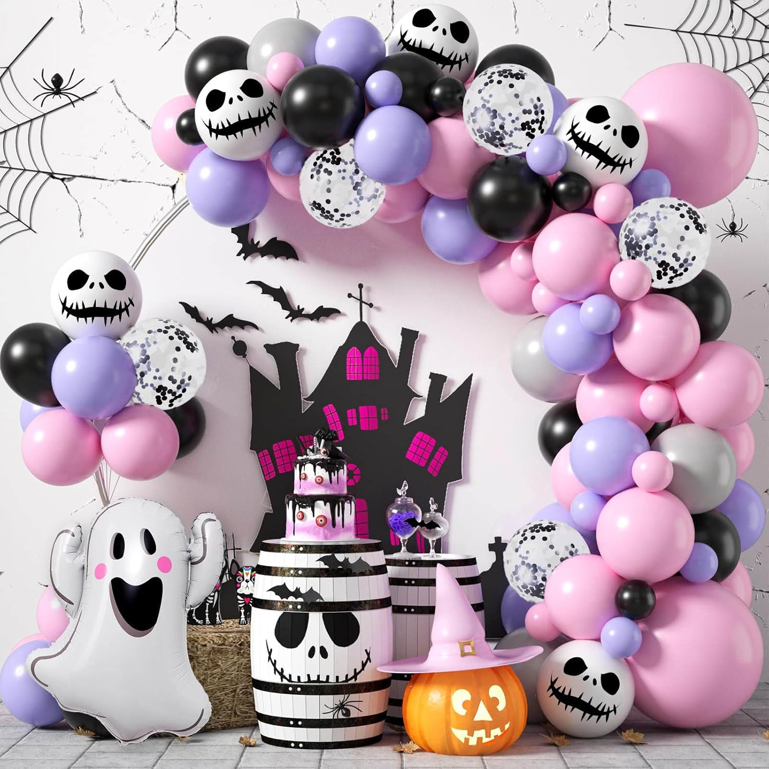 樂天商城 - 【98個セット】バルーンセット 幽霊 髑髏 風船 ハロウィンパーティー 飾り 写真撮影背景 ハロウィーンテーマバルーンアーチキット 屋内屋外用ハロウィーンパーティー用品 写真撮影背景 飾り付け 万聖節飾り