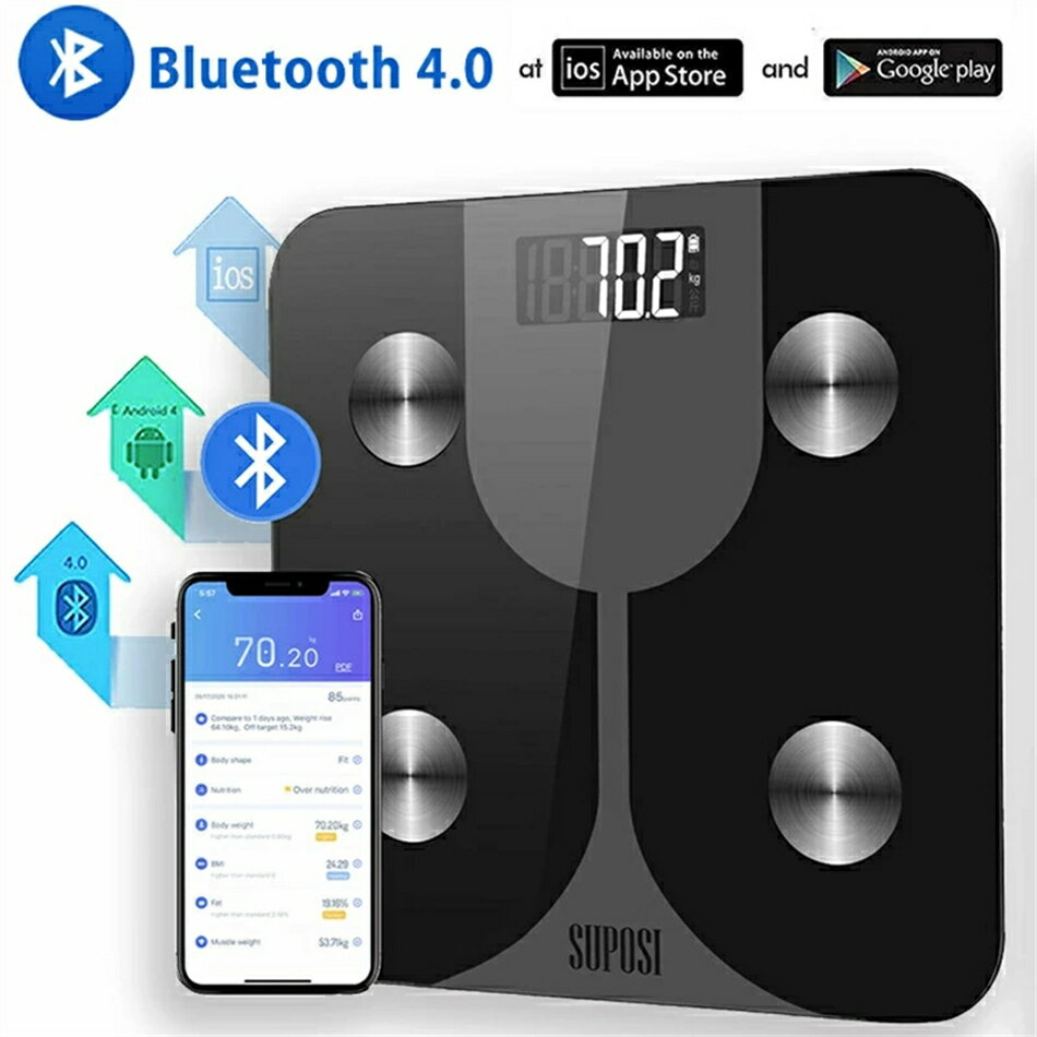 楽天Sunny Town体重計 体組成計 体脂肪計 Bluetooth デジタル 高精度 体重 体脂肪率 体水分率 筋肉量 内臓 脂肪 タンパク質 BMI測定可能 ボディスケール 電源自動ON/OFF 薄型 健康管理 肥満予防 iOS Android 対応 スマホでデータ管理 最新版 Scale up 体調管理 App