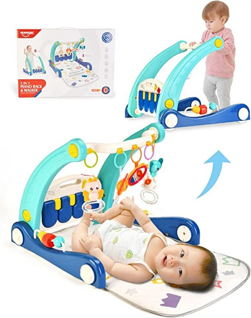 【一台で2役】：赤ちゃんの成長に合わせて長く使える2 in 1ペダル式フィットネスフレーム・ウォーカーです。ベビープレイジムとして、新生児から1歳頃まで遊べる知育おもちゃをスマートに搭載しました。つかまり立ちができるようになったら、手押し車で一人歩きをサポートします。 【赤ちゃんの成長に合わせて違う使い方】：新生児から立っちまでお子様の年齢に合わせて違う使い方があります。おねんね期（新生児）五感を刺激する全身で遊べるプレイジム、おすわり期（6ヶ月頃）手指の発達を促すビジーボード、立っち期（8ヶ月頃〜）はじめてのあんよを育てるウォーカー。 【安心安全な素材】:お子様は安心して楽しく遊んでいただけますように、日本国玩具安全基準の基に合わせて、安全性と信頼性を確保した上にベビージムはABS環境保護材質で作られています。両面耐摩耗性の通気性クッション、色落ちしなく、BPAフリー無毒です。さらに、折りたたみ式コンパクト収納できます。 【知育玩具付き】：新生児からすぐにお手てが届くサイド位置にもぶら下がりおもちゃを搭載！取り外し可能なおもちゃが5種のお手て遊びおもちゃ付属「握る・つかむ・つまむ・回す」遊びで、赤ちゃんの視覚、触覚や聴覚の発達を促します。赤ちゃんが足でピアノを蹴ると音がして運動機能が向上します。 【安全な設計】：ウォーカーのハンドルは高さが調整可能で、前後輪タイヤにはロックタイヤ機能が付いております、3段階のスピード調整ができて、赤ちゃんの安全を守ります。更に、丸角デザインでバリがなく、赤ちゃんを傷つける心配はいらない、安心して使えるベビージムです。 メーカー希望小売価格はメーカーカタログに基づいて掲載しています