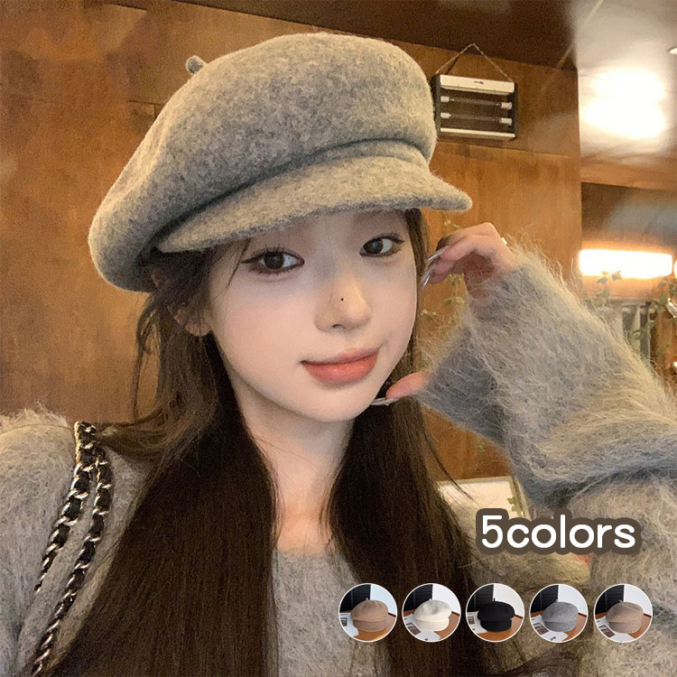 Newsboy Cap - ■限定クーポン配布■ キャスケット レディース 秋冬 帽子 ウール フェルト ボリューム 小顔効果 ベレー帽 つば付き 八角形 大人 上品 女性 お出かけ 定番 おしゃれ