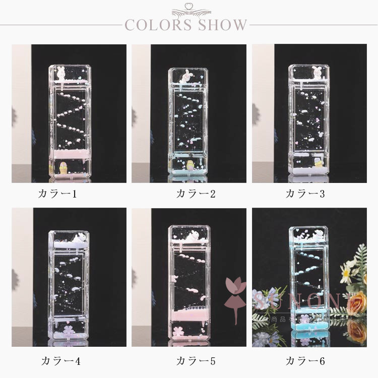 砂時計 オイル砂時計 オイルタイマー 桜の花モチーフ 液体ドロップモーション 癒しのデスクインテリア アクリル製 置き物 装飾品 プレゼント [2]