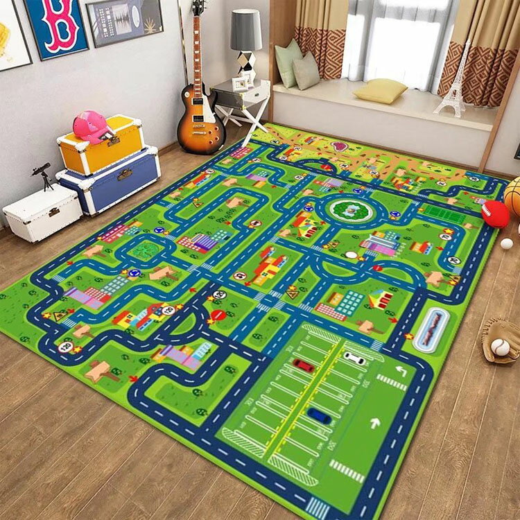 Rakuten - ＼スーパーセール限定クーポンあり／ プレイマット 道路 電車 線路 子供ゲームパッド 遊びマット キッズラグ 洗える カーペット 防音 防汚 地図マップ 滑り止め おもちゃ 知育玩具 保育園 幼稚園 床暖房対応 寝室 出産祝い 誕生日 プレゼント
