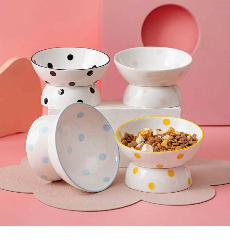 Rakuten - 猫犬用傾斜陶器フードボウル 高さ調整可能なセラミック食器 小型犬やネコの負担軽減おしゃれペット食器