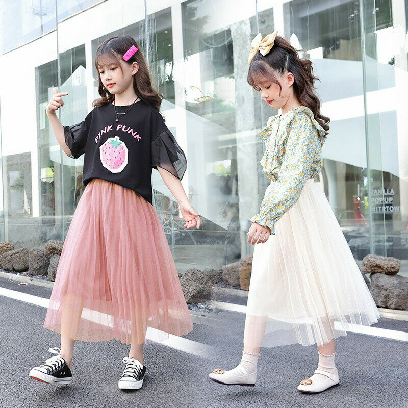 樂天商城 - ■限定クーポン配布■ ロングスカート チュールスカート 子供服 女の子 プリーツ スカート マキシ丈 ボトムス 無地 女児 キッズ 通園 通学 ブラック ブルー パープル グレー ピンク ベージュ 110cm 120cm 130cm 140cm 150cm 160cm 165cm
