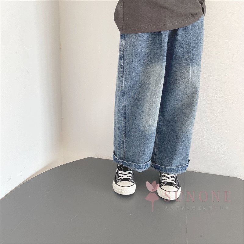 子供服 デニムパンツ ベビーパンツ レトロ ゆったり ボトムス ロング丈 体型カバー...