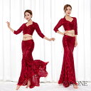 ベリーダンス レディース トップス ロングスカート 2点セット セットアップ 練習用 おしゃれ レッスン着 演出服 パーティー イベント 社交ダンス ベリーダン...