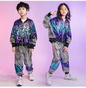 スパンコール ダンス衣装 チアガール 衣装 ヒップホップ 2点セット キッズ ダンス 衣装 ジャケット ジャズ 男の子 女の子 パンツセット ステージ衣装 キラキラ