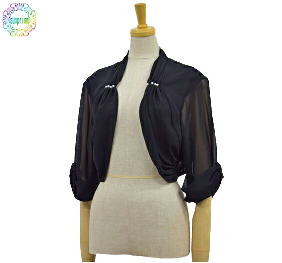 【ネコポス対応】パール調飾りシフォン パーティーボレロ ブラック 3L 羽織 カーデ 【OUTLET】*